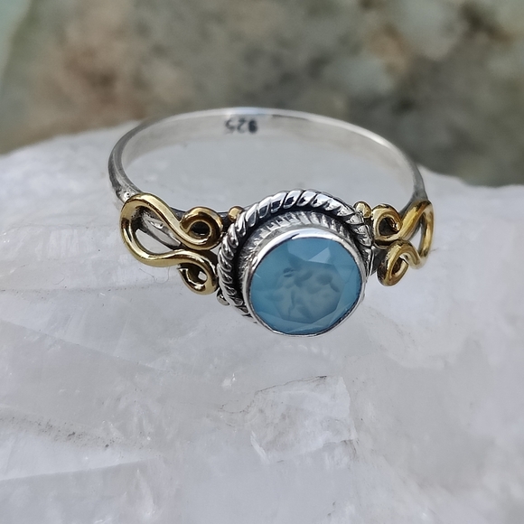 Chalcedony .925 Silver and 14K Ring, 6.5 Natural mined stone! - Picture 8 of 8